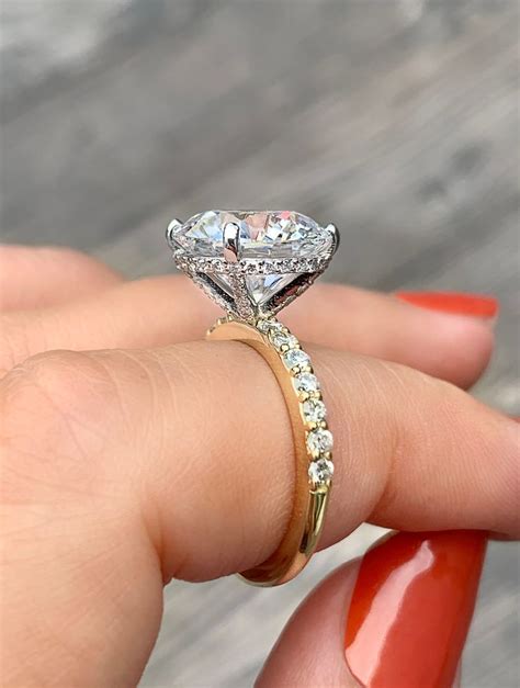 Two Tone Hidden Halo Engagement Ring Pave Diamond Band Engagement