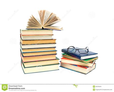 Stack Of Books And Glasses On A White Background Stock Image Image Of