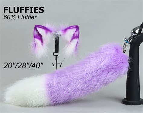 Light Purple Fox Tail Plug And Ear Set Fox Ear Fluffy Wolf Tail Butt P Aliriga