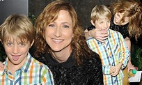 Edie Falco's son Anderson sticks his tongue out as the two pose for the ...