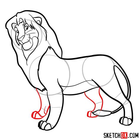 How To Draw Adult Simba The Lion King Sketchok Easy Drawing Guides