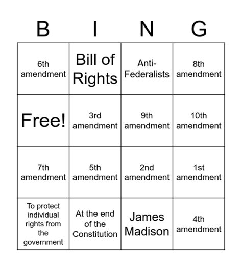Bill Of Rights Bingo Card