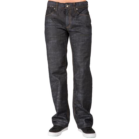 Level 7 Mens Relaxed Bootcut Dark Burnt Overspray Black Jeans Premium