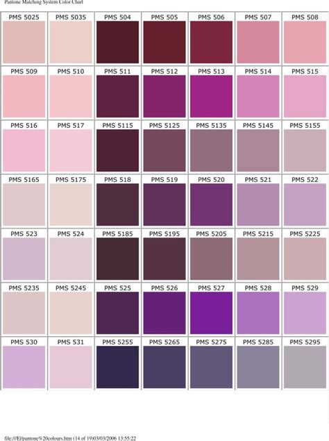 Pantone Matching System Colour Chart 2006 Pms Colours Used For