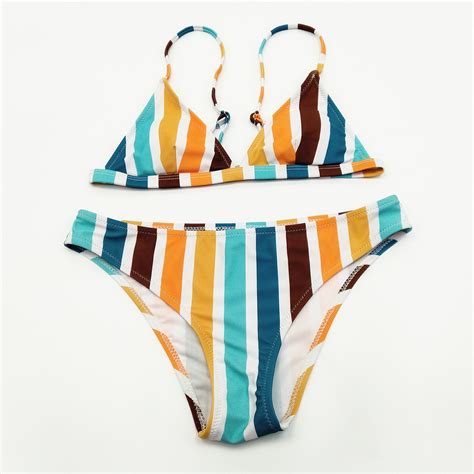 Womens Sexy Striped Rainbow Printed Two Piece Bikini Padded Cute Beach Swimsuits Bathing Suits