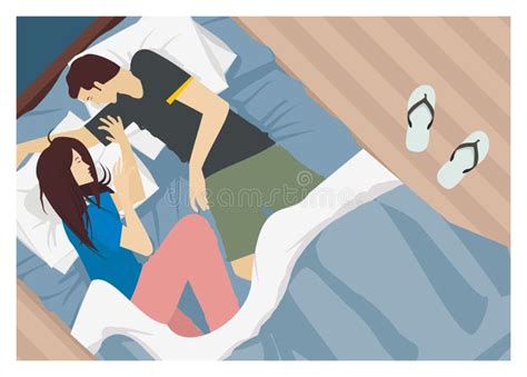 Wife And Husband Sleeping On A Bedroom Simple Flat Illustration Stock Vector Illustration Of