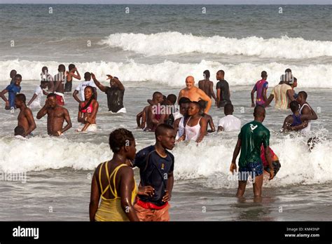 Locals In The Sea At Labadi Beach Accra Ghana Africa Stock Photo Alamy