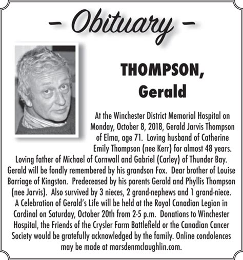 Obituary - Gerald Thompson - The Chesterville Record