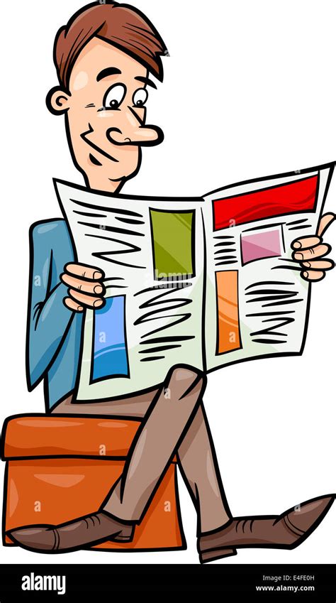 Cartoon Illustration Of Funny Man Reading A Newspaper Stock Photo Alamy