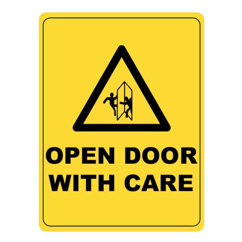 Open Door With Care Warning Sign Metal Aluminium Hazardous Safety