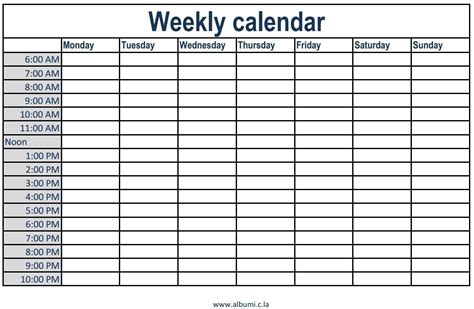 Weekly Calendar With Hourly Time Slots