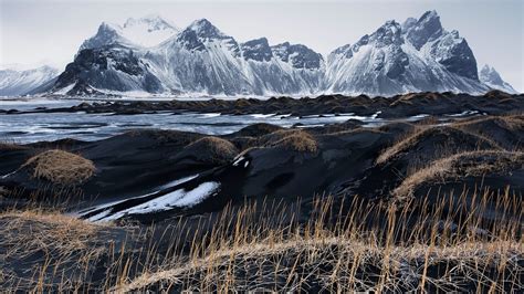 Fonds Décran Islande Vestrahorn Sable Noir De Lherbe Montagnes