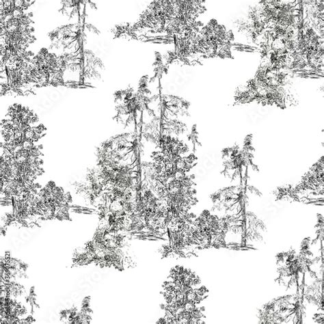 Seamless Pattern Groups With Pine Trees In Forest Pastoral French