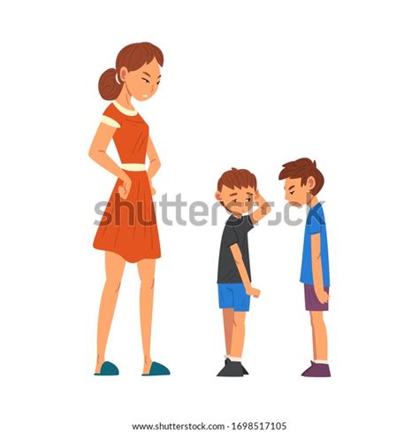 angry mother scolding her naughty sons stock vector royalty free 1698517105 shutterstock