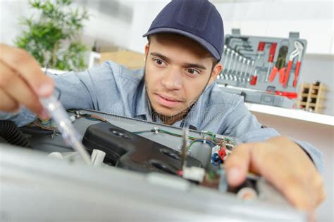 Man Fixing Machine Working Hands Stock Image Image Of Service Chip