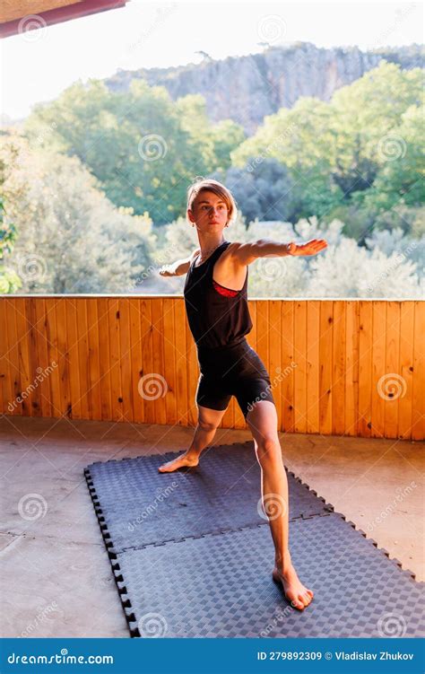 Young Athletic Woman Trainer Practicing Yoga Instructor Individual