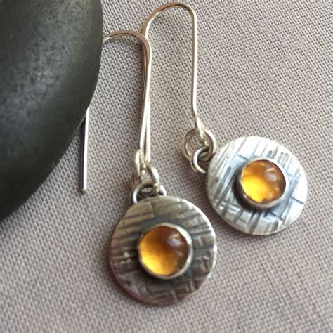 Oxidized Sterling Silver Earrings With Citrine Gemstone Silver