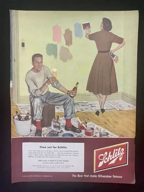 1952 Schlitz Beer Advertisement Man Painting Room Wife Print Milwaukee