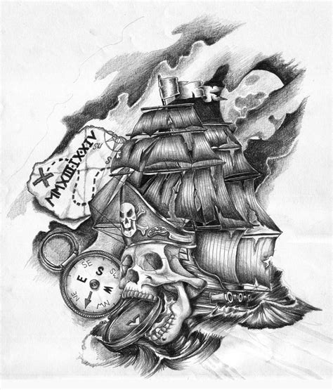 Pirate Ship Skull Tattoo Design By Griffongore On Deviantart