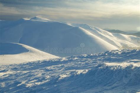 Winter Mountains Snowy Panorama In Sunset Stock Photo Image Of