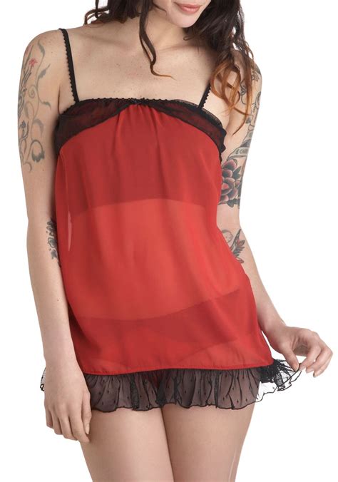 Late Night Lovely Nightgown And Undies Set Red Black Solid Bows