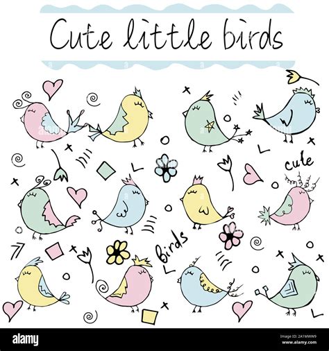 Collection Doiseaux Colorés Cute Doodles Oiseau Dessiné à La Main