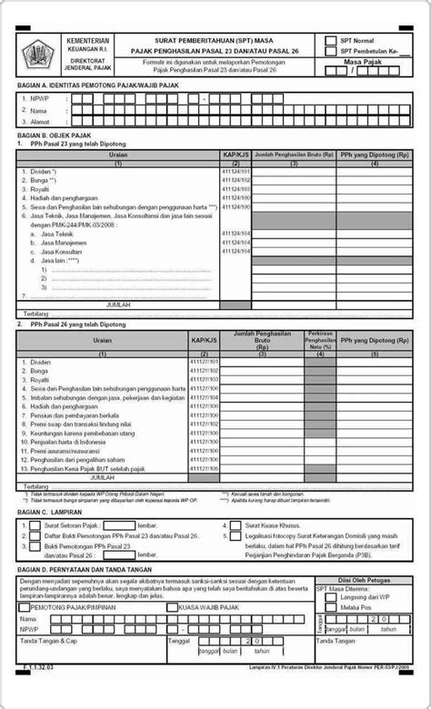 Formulir SPT Masa PPh Pasal 23 Excel Terbaru