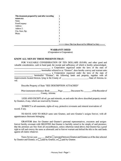 Arizona Warranty Deed Form Fill Out And Sign Printable Pdf Template