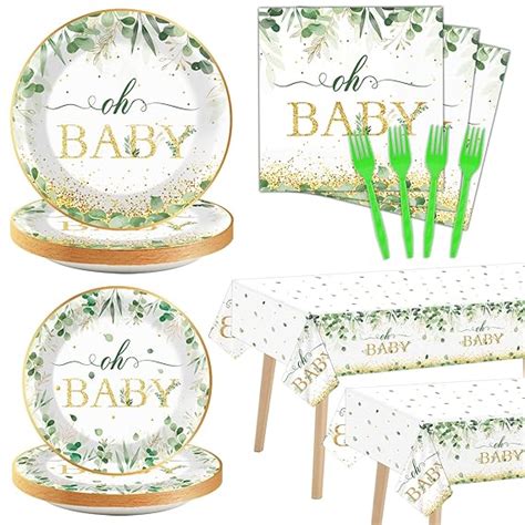 Amazon Com Pieces Sage Greenery Oh Baby Party Decorations Baby Shower Party Tablecloths Gold
