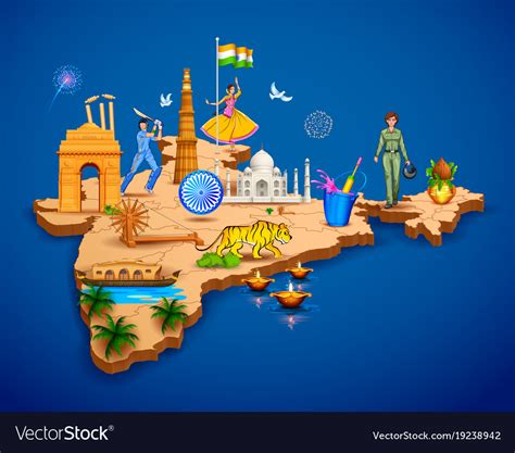 Detailed 3d Map Of India Showing Different Vector Image