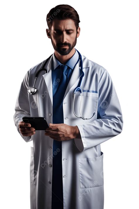Handsome Male Doctor Wearing Uniform On The Phone Photorealistic