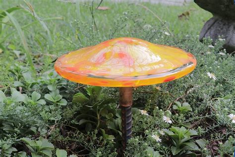 Amazon Hand Blown Glass Mushroom Garden Stake Orange With Yellow