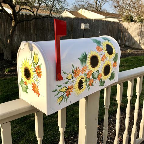 Hand Painted Mailbox Sunflower Mailbox Custom Mailbox Yellow Mailbox