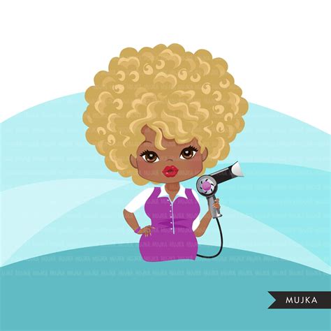 Hair Stylist Black Woman Clipart Avatar With Hairdryer Print And Cut