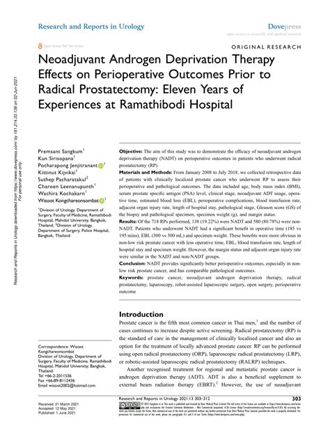 Pdf Neoadjuvant Androgen Deprivation Therapy Effects On Perioperative Outcomes Prior To