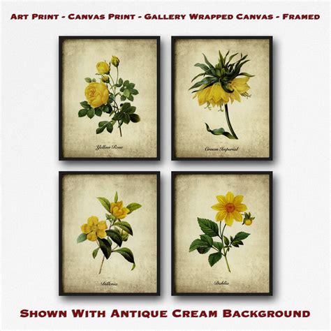 Yellow Botanical Print Set Yellow Flower Set Of 4 Botanical Etsy