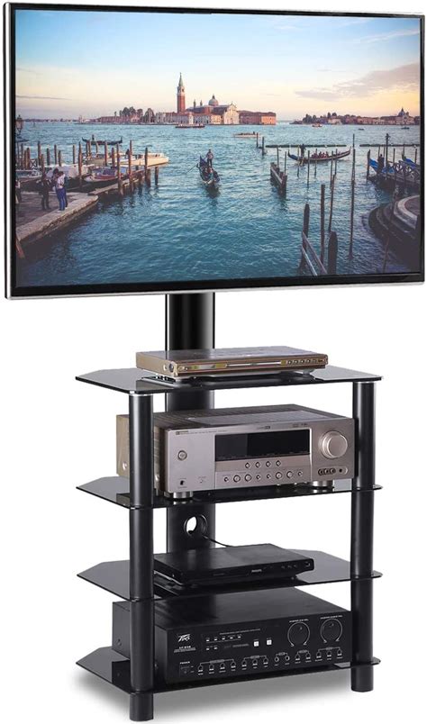 Tavr 4 Tiers Media Component Tv Stand With Swivel Mount Audio Shelf And