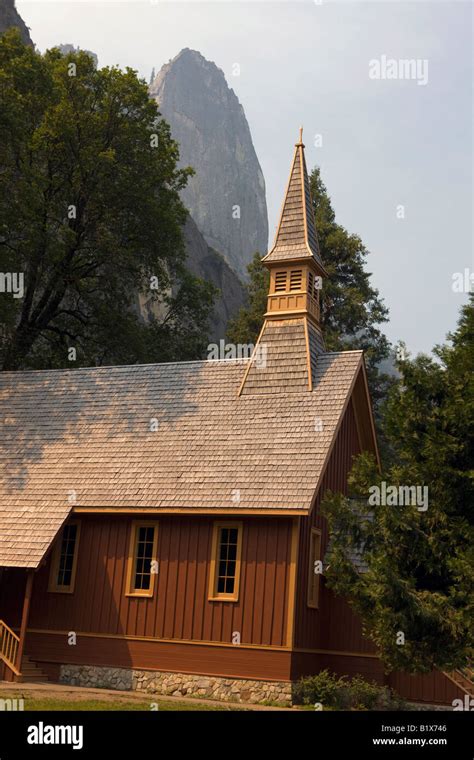 Yosemite Chapel With Cathedral Rocks In The Background Yosemite