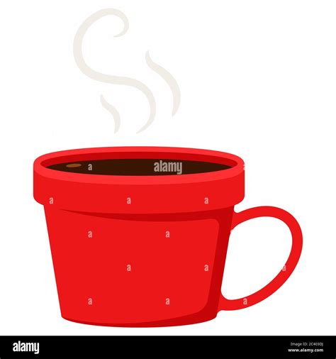 Red Cup Of Hot Coffee Vector Cartoon Flat Illustration Isolated On A White Background Stock