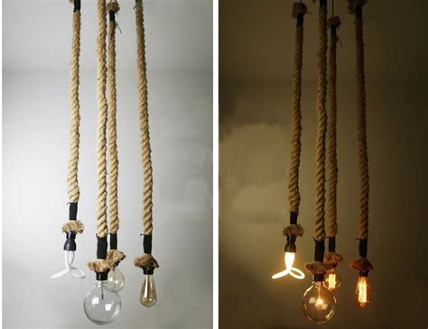 Kiven Rope Pendant Light Chandelier Manila Hemp Rope Swag Ceiling Lamp