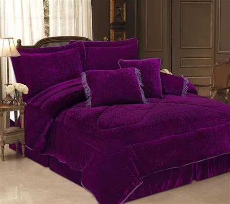 Purple Velvet Bedspread In 2020 Purple Comforter Set Comforter Sets