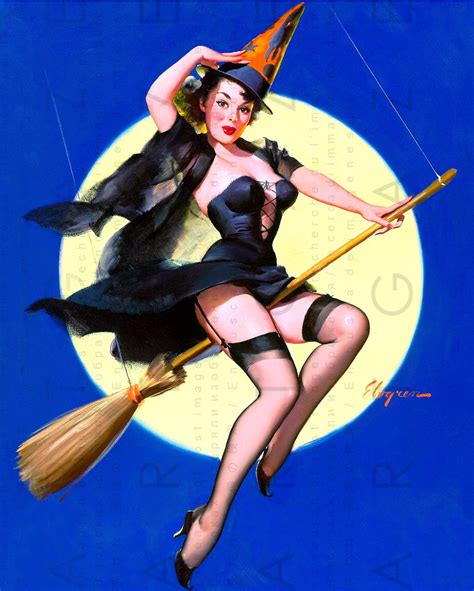 Fab Pin Up Witch Halloween Vintage Illustration Elvgrens Etsy