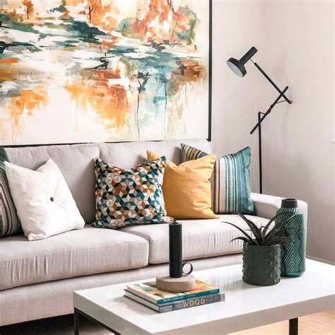 Contemporary Living Room With Teal And Mustard Contemporary Living
