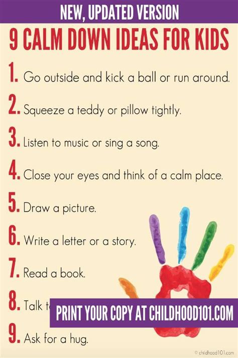 9 Calm Down Ideas Poster Updated Helping Kids Calm Down Kids Feelings