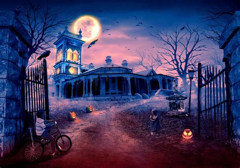 Download Raven Bat Moon Little Girl Jack O Lantern Scary Haunted House