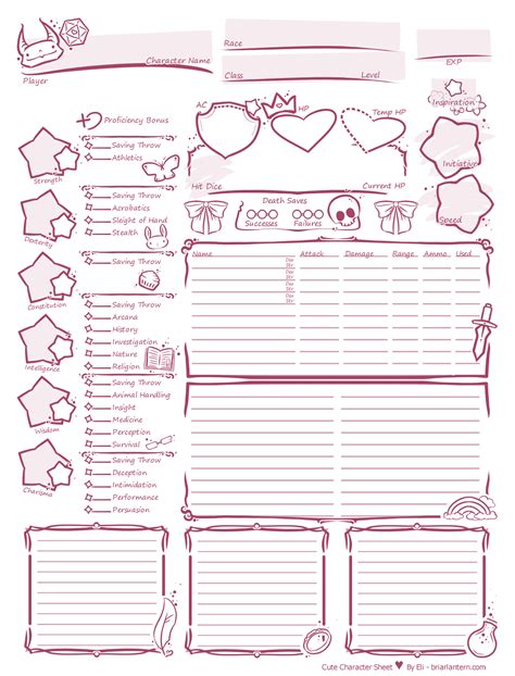 [OC][5e] Cute Stylized Character Sheet : DnD | Dnd character sheet, Character sheet, Character ...