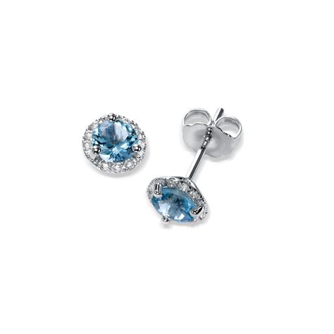 Round Aquamarine And Diamond Stud Earrings K White Gold Diamond