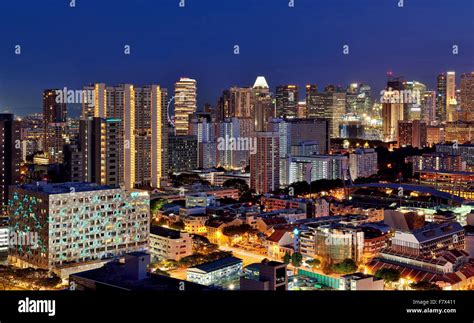 Singapore Skyline At Night Stock Photo Alamy