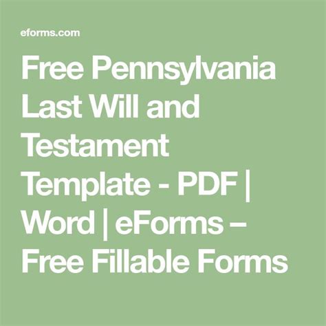 Free Pennsylvania Last Will And Testament Template Pdf Word