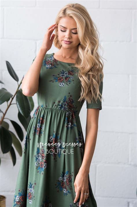 Olive Floral Modest Spring Dress Cute Modest Clothes Neesees Dresses